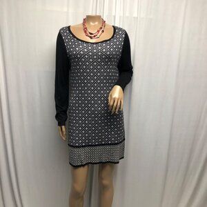 Notations Knit Dress Womens Size Medium Black Gray Geometric Long Sleeve Mini